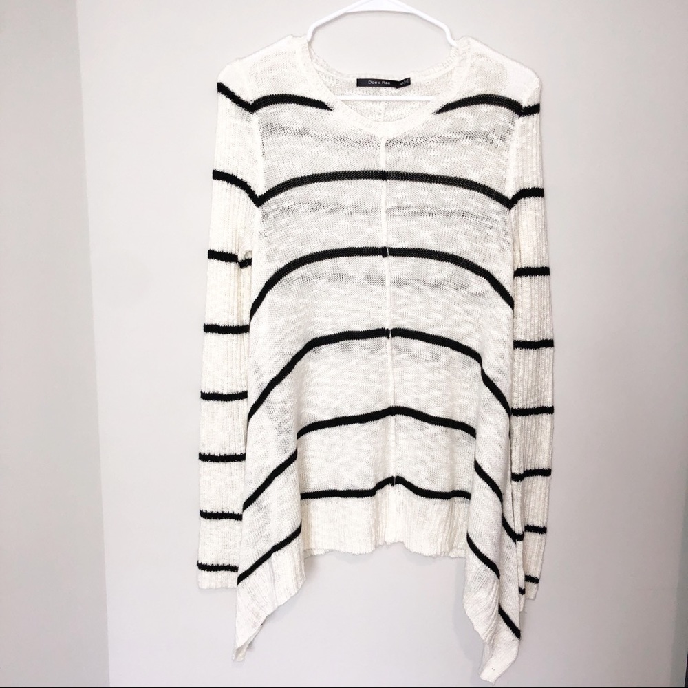 DOE & RAE Womens Striped Sweater Sharkbite Hem S